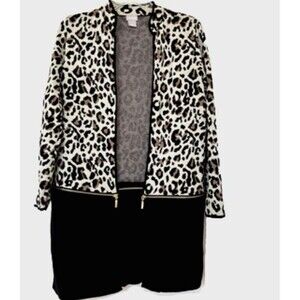CHICO'S sz 1 sz M Black Animal Print Zip Off Tunic Over-Top Duster Open Cardigan